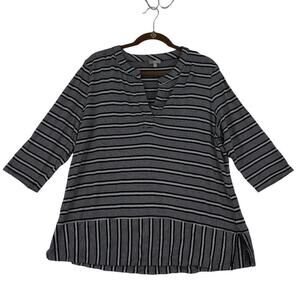 T by Talbots Knit Blouse Top Size 2X Petite Black White Stripe Elbow Sleeve Tee